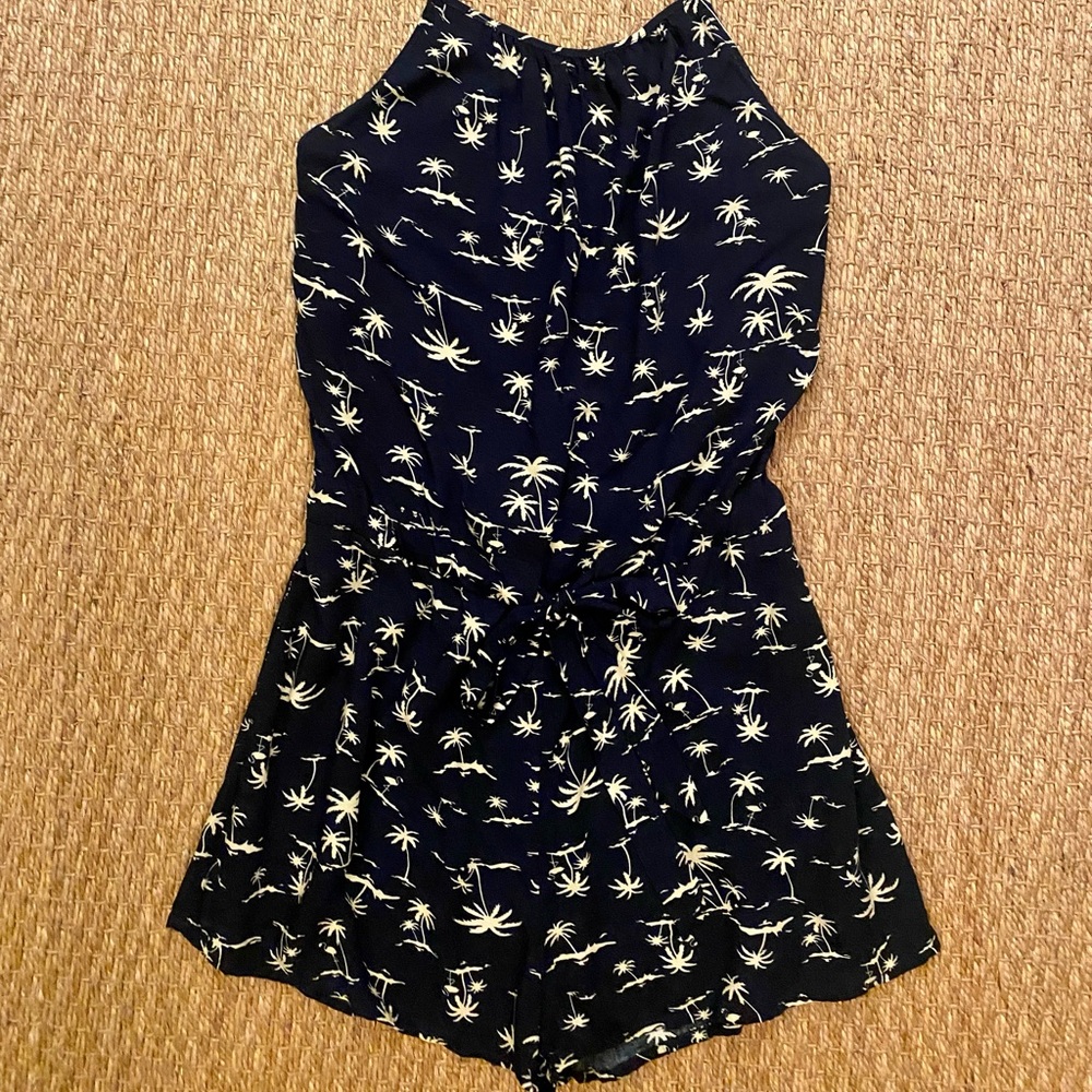 Palm tree print halter romper